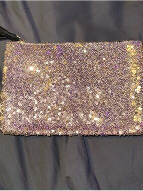 ipsy Lavender and Gold Sequin Cosmetic Wristlet